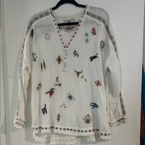 Embroidered Johnny Was White Women's Top
